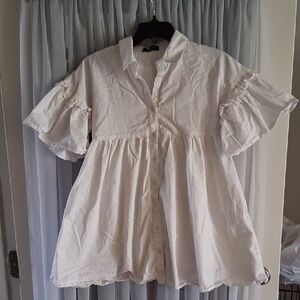 fab'rik White Ruffle Sleeve Mini Dress